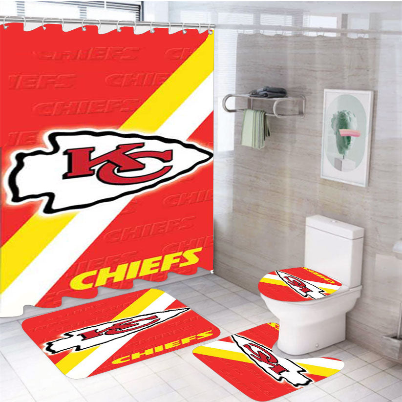 Kc Chiefs Diagonal 4Pcs Bathroom Set Shower Curtain