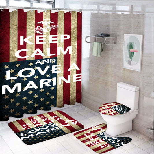 Keep Calm And Love Your Marine 4Pcs Bathroom Set Shower Curtain