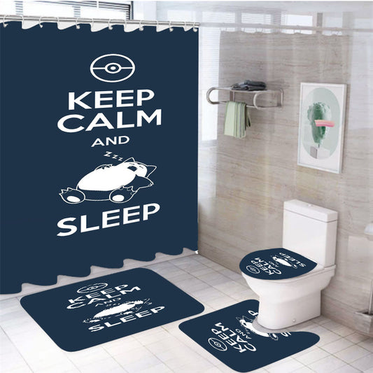 Keep Calm And Sleep Pokemon 4Pcs Bathroom Set Shower Curtain