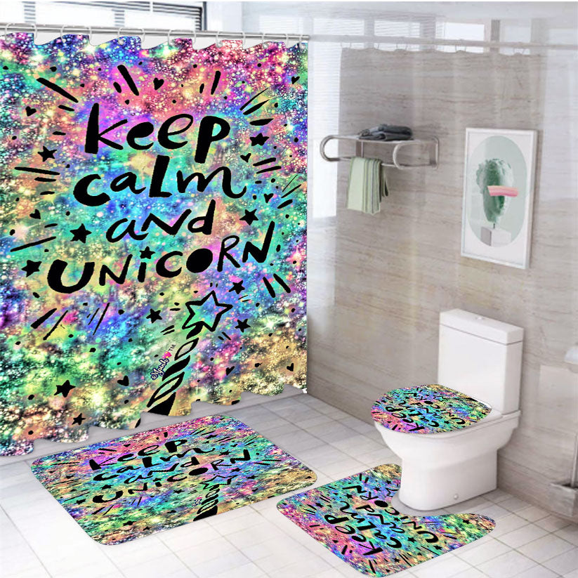 Keep Calm And Unicorn Art Galaxy Colorful 4Pcs Bathroom Set Shower Curtain