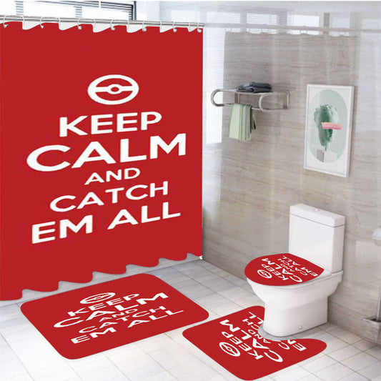 Keep Calm Catch Em All 4Pcs Bathroom Set Shower Curtain