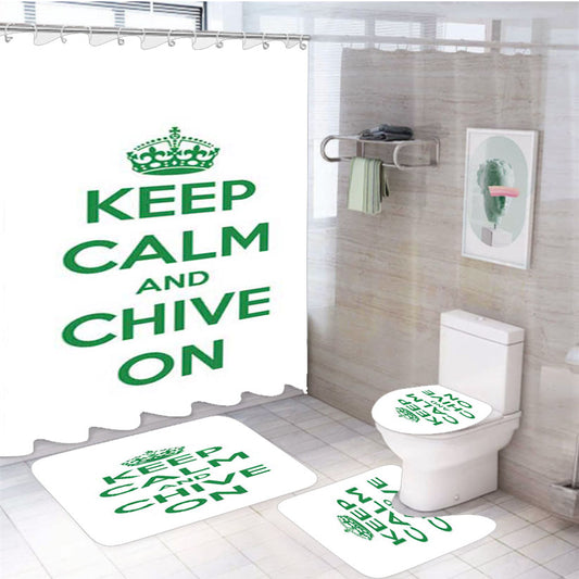 Keep Calm Chive On Green White 4Pcs Bathroom Set Shower Curtain
