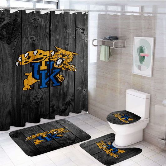Kentucky Wildcats University Logo Dark Wood Wallpaper 4Pcs Bathroom Set Shower Curtain