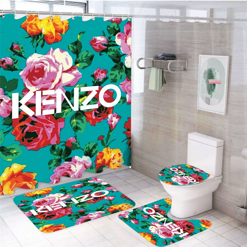 Kenzo Bloom Flower 4Pcs Bathroom Set Shower Curtain