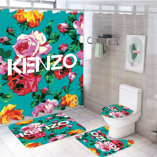 Kenzo Bloom Flower 4Pcs Bathroom Set Shower Curtain