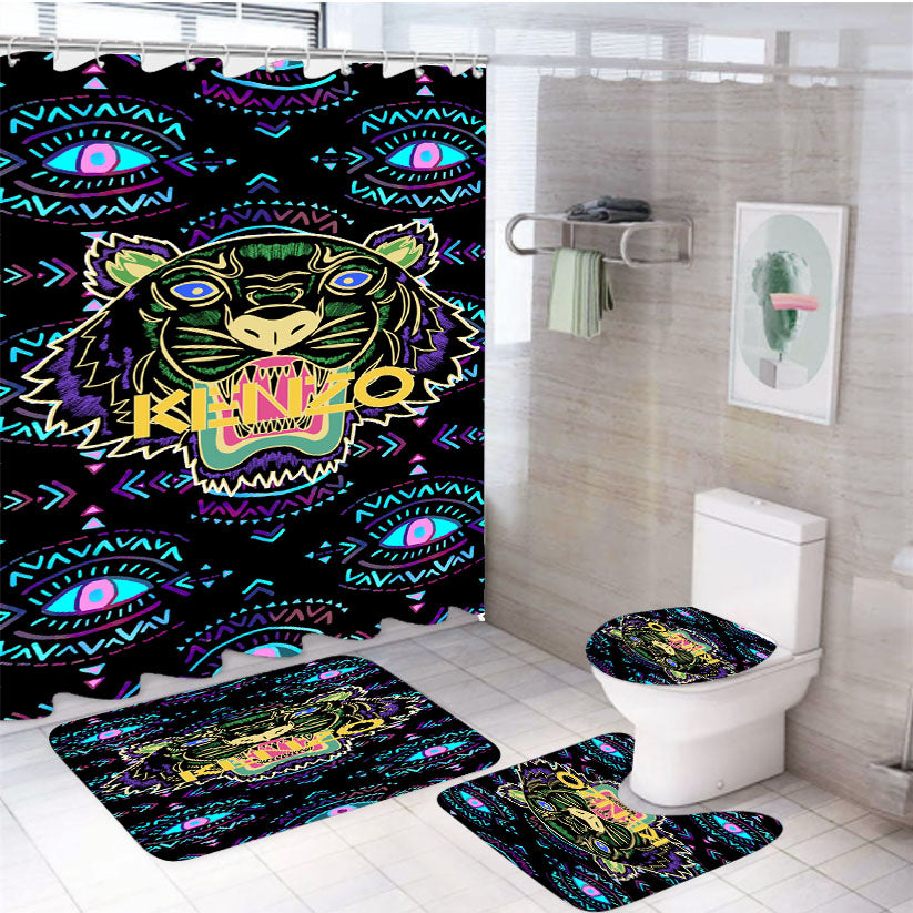 Kenzo Tiger Pattern 4Pcs Bathroom Set Shower Curtain
