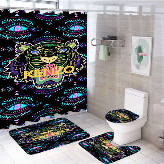 Kenzo Tiger Pattern 4Pcs Bathroom Set Shower Curtain
