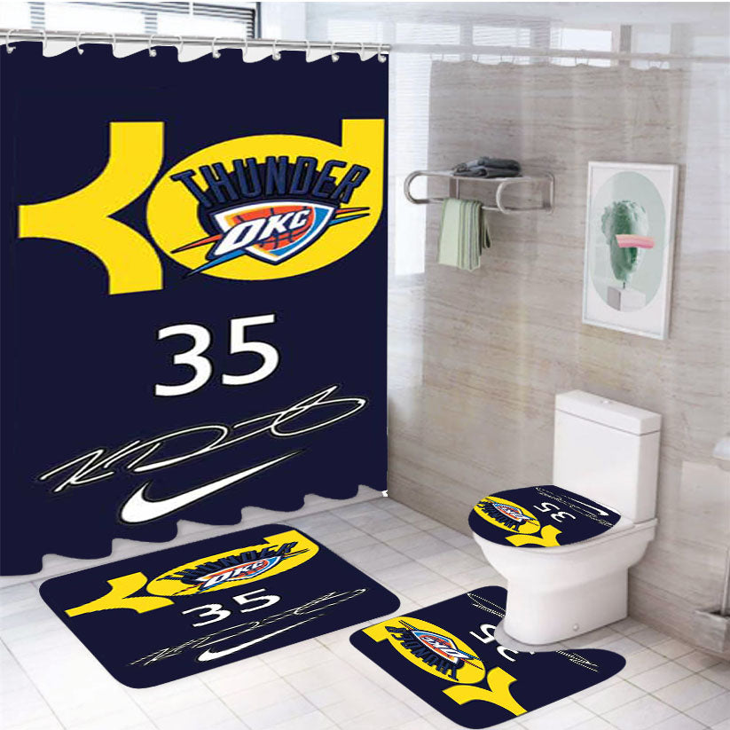 Kevin Durant Autograph Blue 4Pcs Bathroom Set Shower Curtain