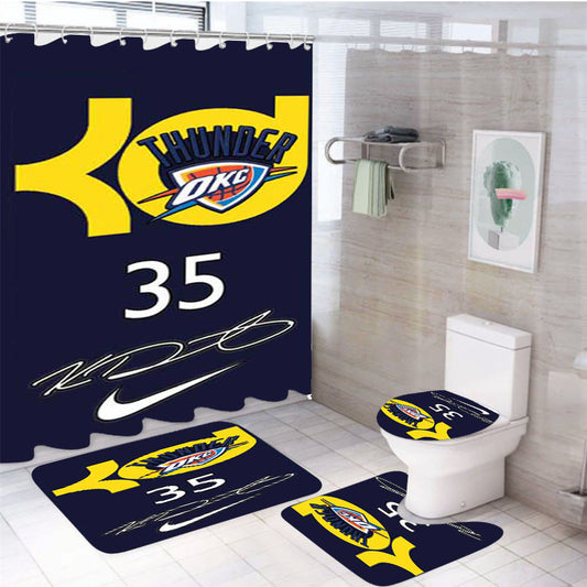 Kevin Durant Autograph Blue 4Pcs Bathroom Set Shower Curtain