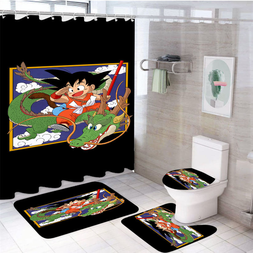 Kids Goku Wallpaper 4Pcs Bathroom Set Shower Curtain