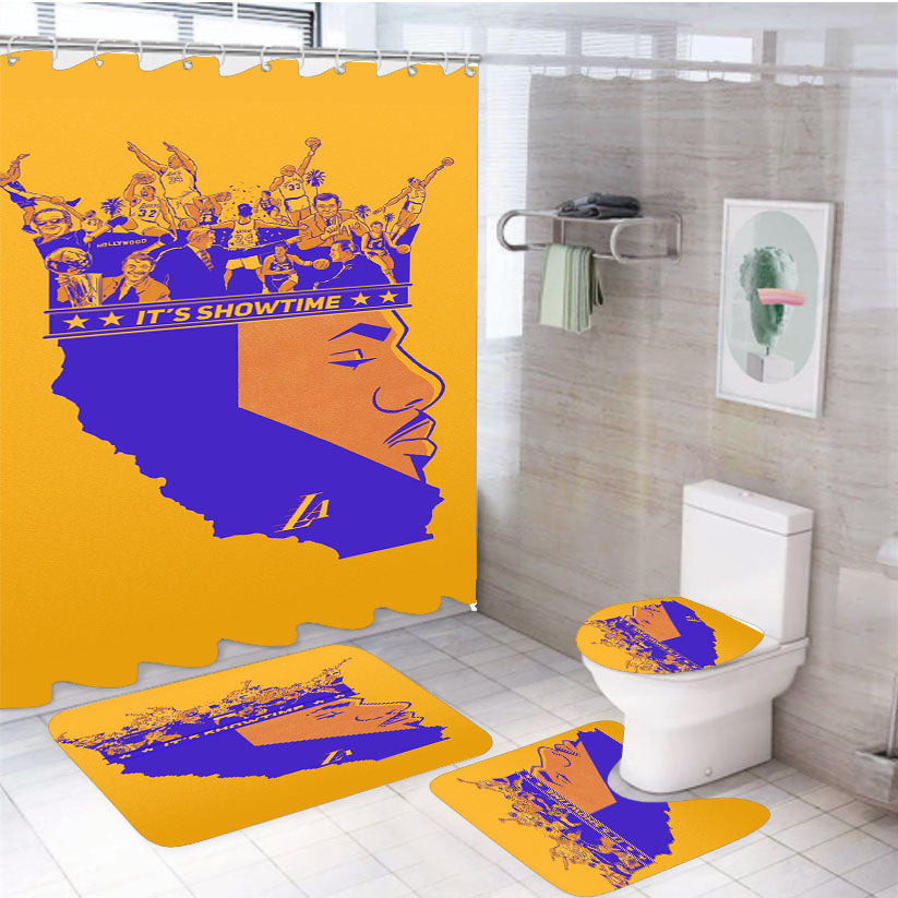 King James Lebron Lakers Team Nba 4Pcs Bathroom Set Shower Curtain