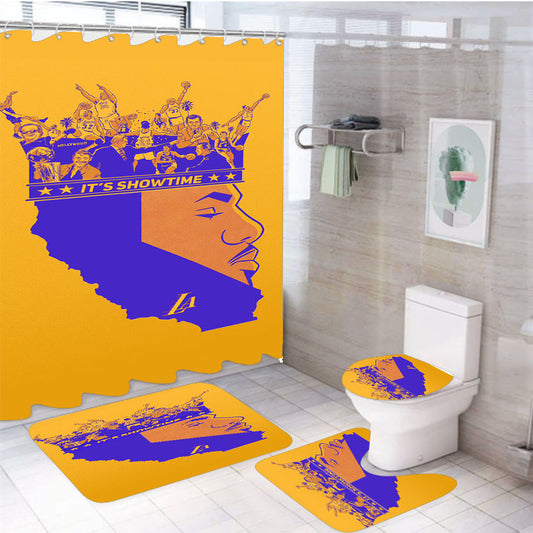 King James Lebron Lakers Team Nba 4Pcs Bathroom Set Shower Curtain