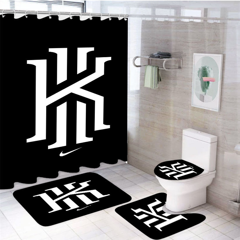 Kyrie Irving Nike Black White Logo 4Pcs Bathroom Set Shower Curtain