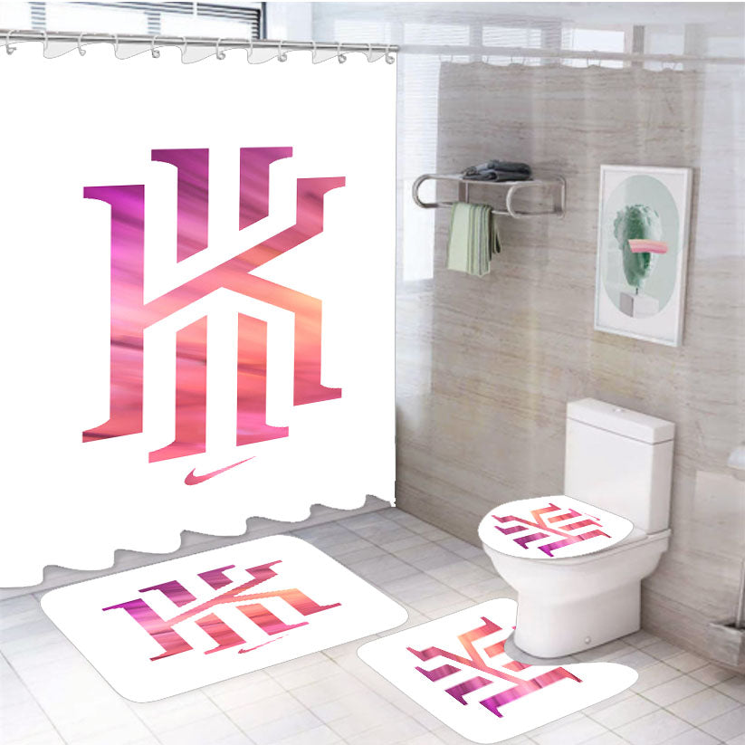 Kyrie Irving Nike White Pink Logo 4Pcs Bathroom Set Shower Curtain