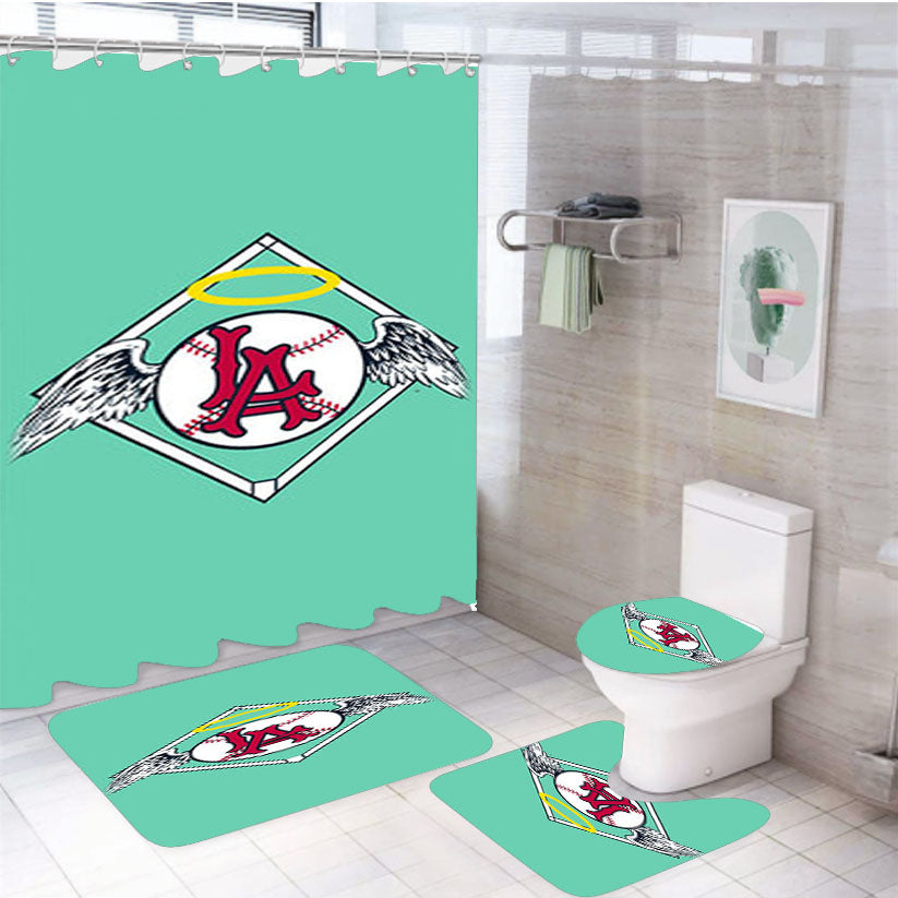 La Baseball Logo Light Blue 4Pcs Bathroom Set Shower Curtain