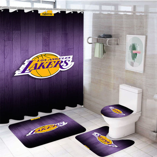 La Dodgers Logo Wooden 4Pcs Bathroom Set Shower Curtain