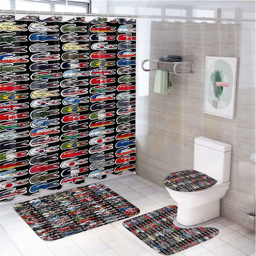 Lacoste World Flag 4Pcs Bathroom Set Shower Curtain