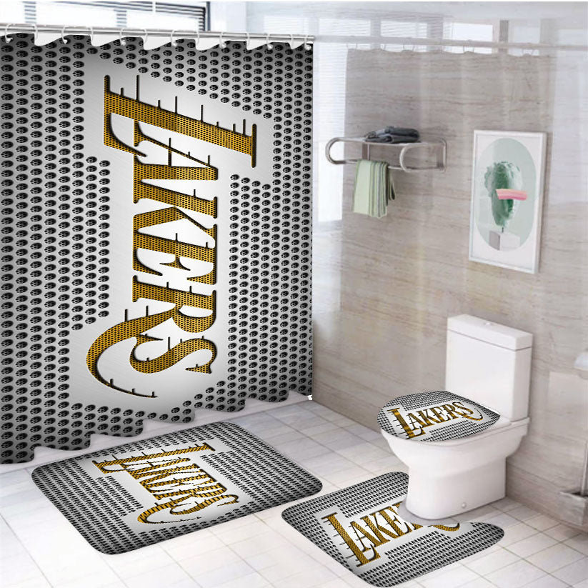 Lakers Gold Texture Basket Balls Nba 4Pcs Bathroom Set Shower Curtain