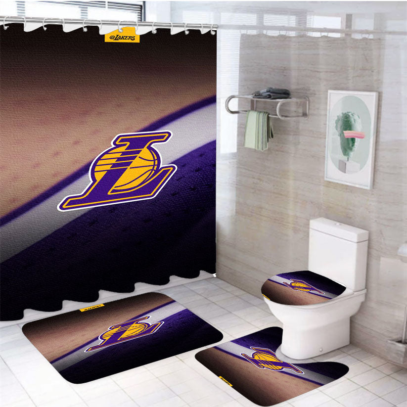 Lakers Logo Jersey Canvas 4Pcs Bathroom Set Shower Curtain