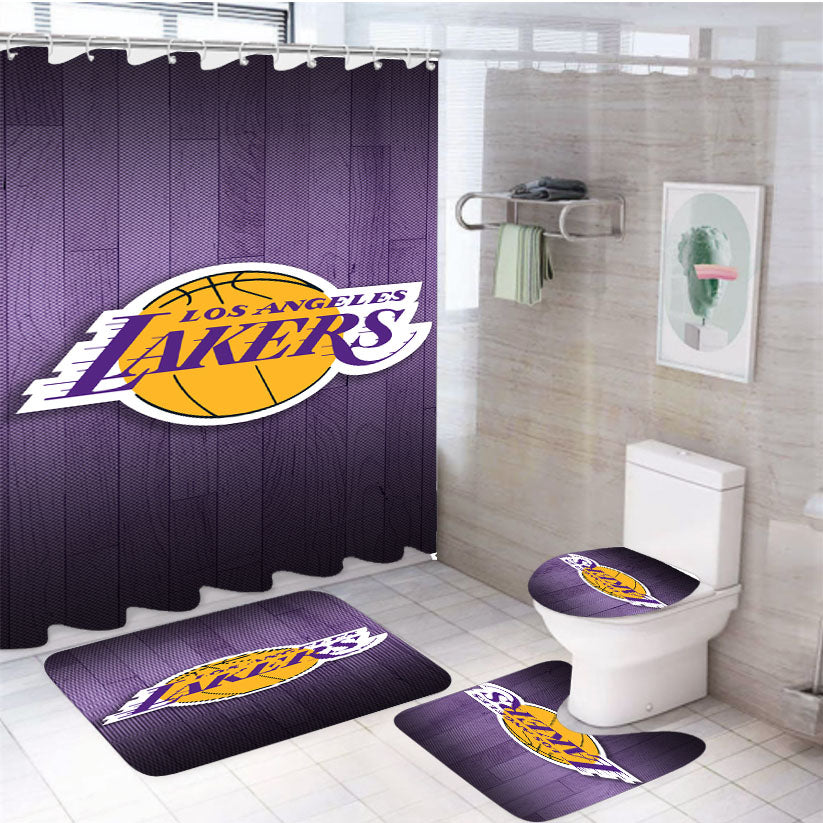 Lakers Los Angeles Team Basket Ball With Texture 4Pcs Bathroom Set Shower Curtain