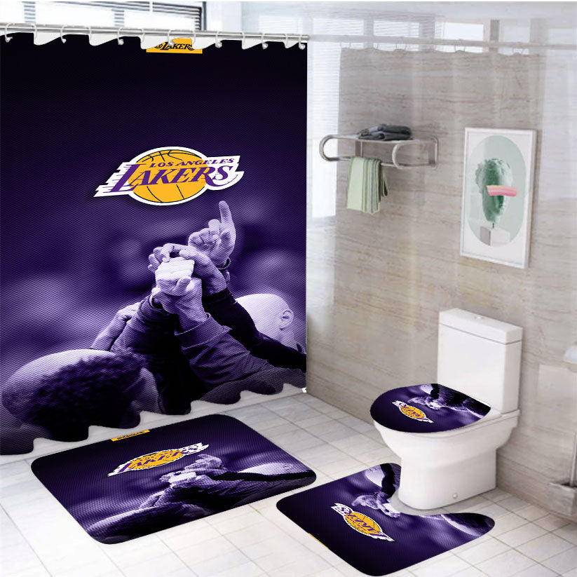 Lakers Team Los Angeles Number One 4Pcs Bathroom Set Shower Curtain