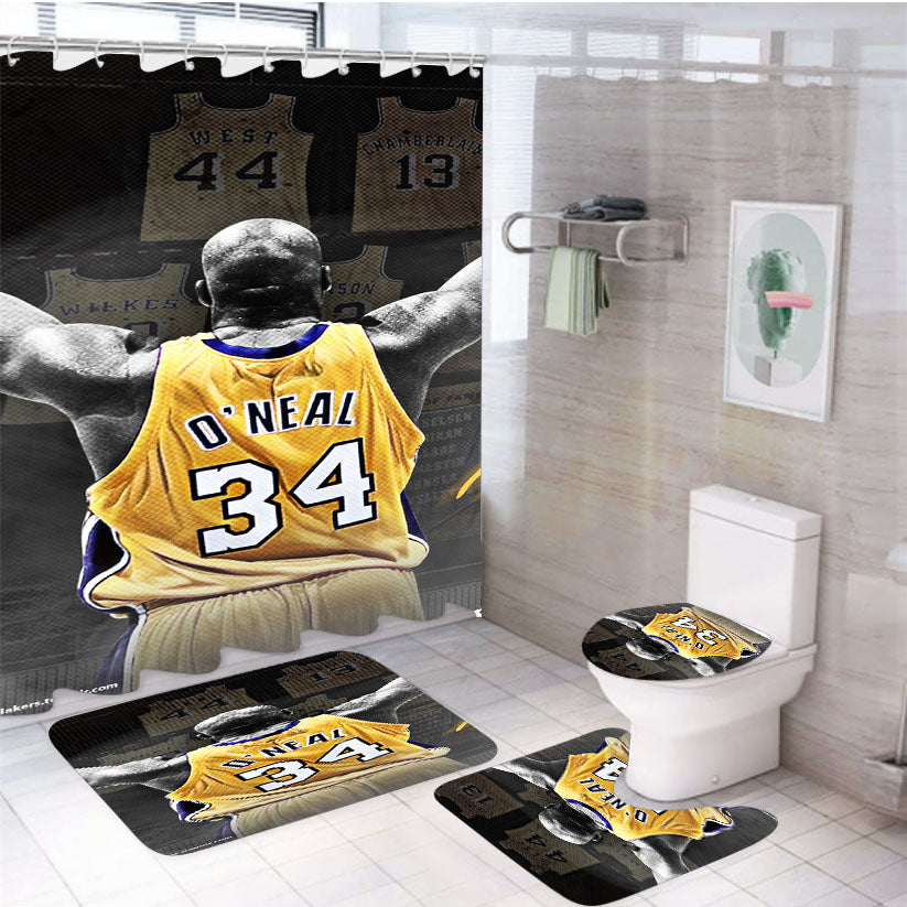 Lakers Team Number 34 4Pcs Bathroom Set Shower Curtain