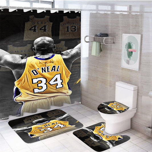 Lakers Team Number 34 4Pcs Bathroom Set Shower Curtain