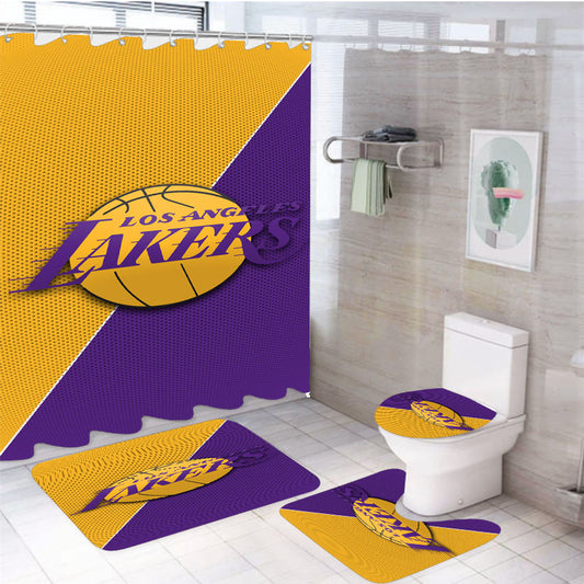 Lakers Team Yellow Purple 4Pcs Bathroom Set Shower Curtain