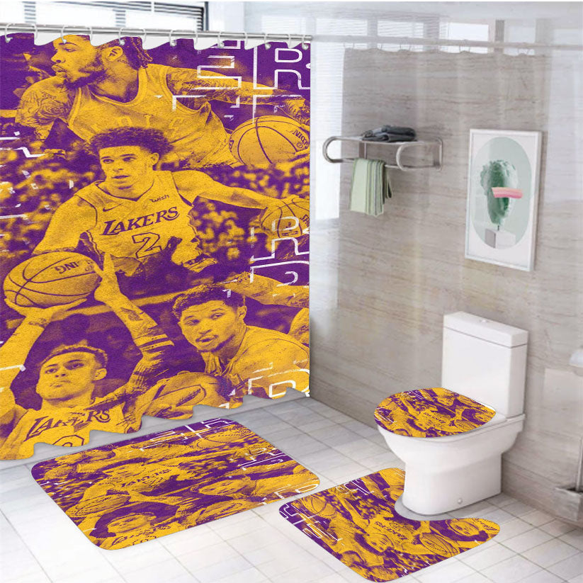 Lakers Vintage Photo Team Match 4Pcs Bathroom Set Shower Curtain