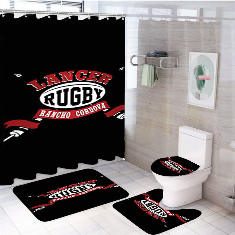 Lancer Rugby Logo Black 4Pcs Bathroom Set Shower Curtain