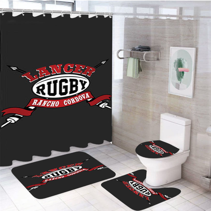 Lancer Rugby Logo Grey 4Pcs Bathroom Set Shower Curtain