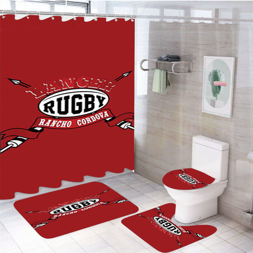 Lancer Rugby Logo Red 4Pcs Bathroom Set Shower Curtain