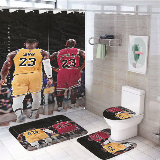 Lebron James And Jordan Nba 4Pcs Bathroom Set Shower Curtain