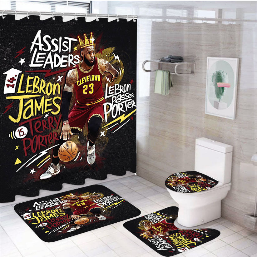 Lebron James Doodle Nba Legend 4Pcs Bathroom Set Shower Curtain