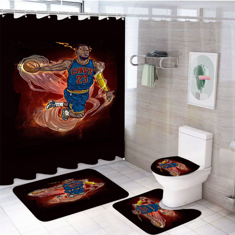 Lebron James Heat Illustration 4Pcs Bathroom Set Shower Curtain
