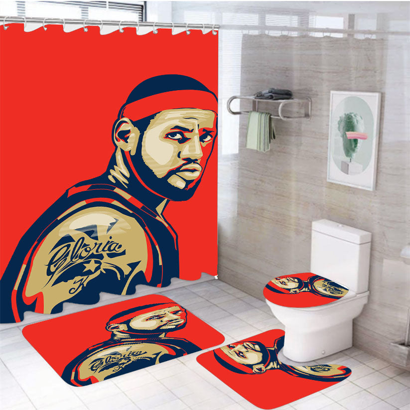 Lebron James Illustration Red 4Pcs Bathroom Set Shower Curtain