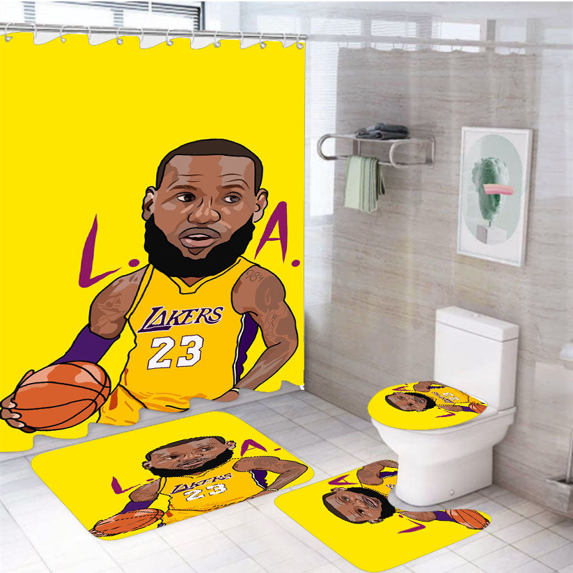 Lebron James Lakers Chibi 4Pcs Bathroom Set Shower Curtain