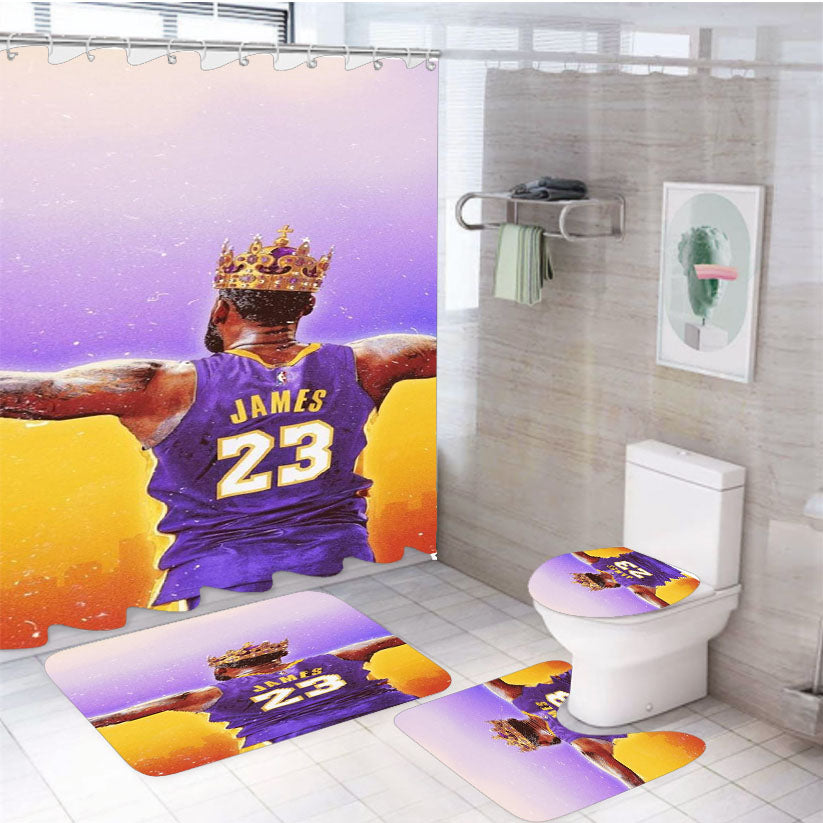 Lebron James Lakers Crown 4Pcs Bathroom Set Shower Curtain