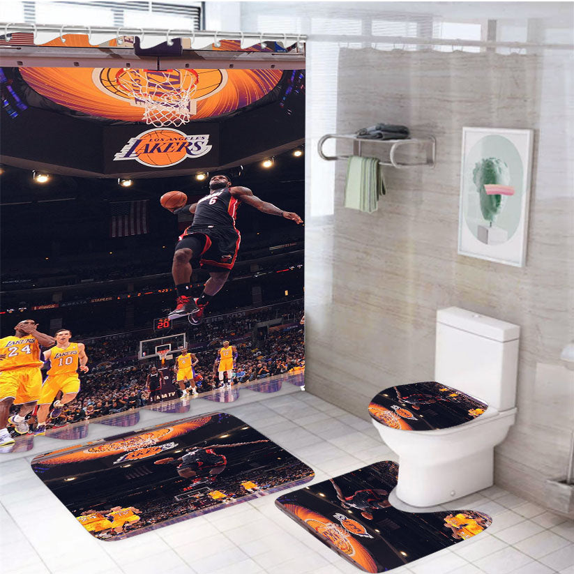 Lebron James Nba Basketball Dunk 4Pcs Bathroom Set Shower Curtain