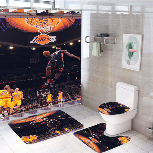 Lebron James Nba Basketball Dunk 4Pcs Bathroom Set Shower Curtain