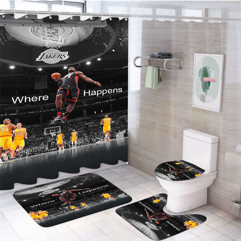 Lebron James Slam Dunk Where Happens 4Pcs Bathroom Set Shower Curtain