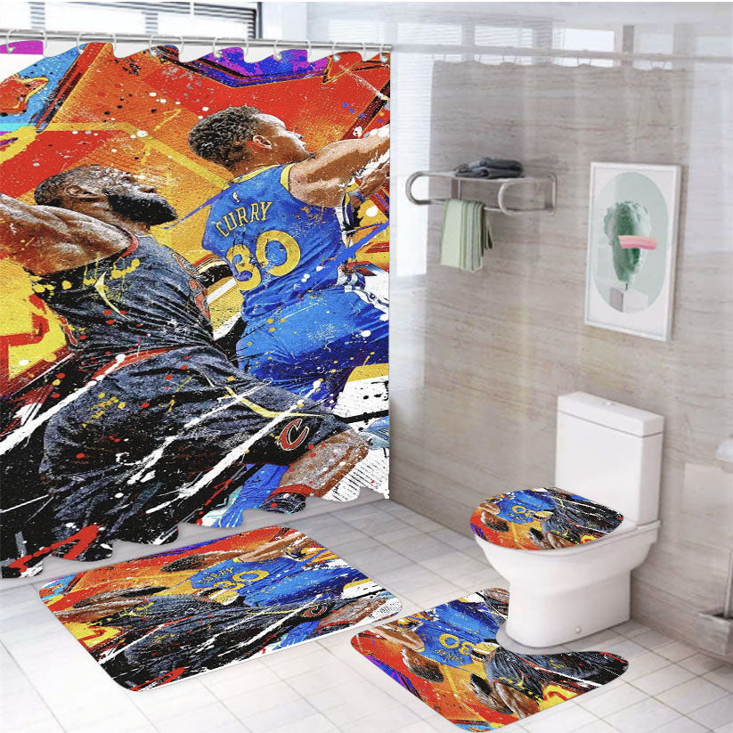 Legend Nba Star Watercolor Style 4Pcs Bathroom Set Shower Curtain