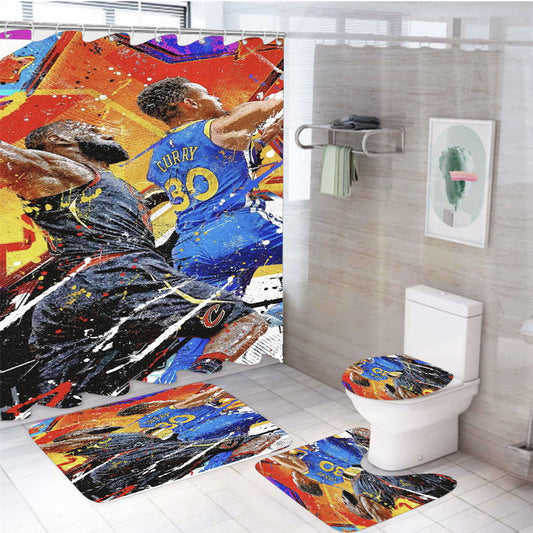 Legend Nba Star Watercolor Style 4Pcs Bathroom Set Shower Curtain
