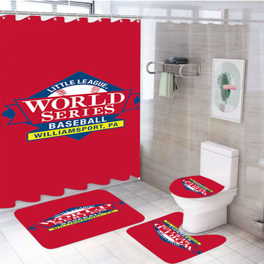 Little Lague World Series Baseball Logo Red 4Pcs Bathroom Set Shower Curtain