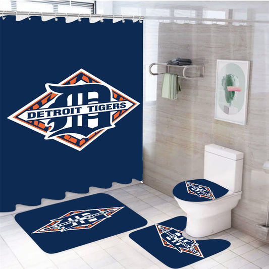 Logo Detroit Tigers 4Pcs Bathroom Set Shower Curtain