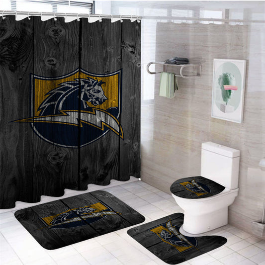 Los Angeles Chargers Logo Dark Wood Wallpaper 4Pcs Bathroom Set Shower Curtain