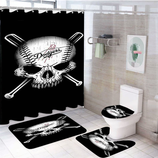 Los Angeles Dodgers Skull 4Pcs Bathroom Set Shower Curtain