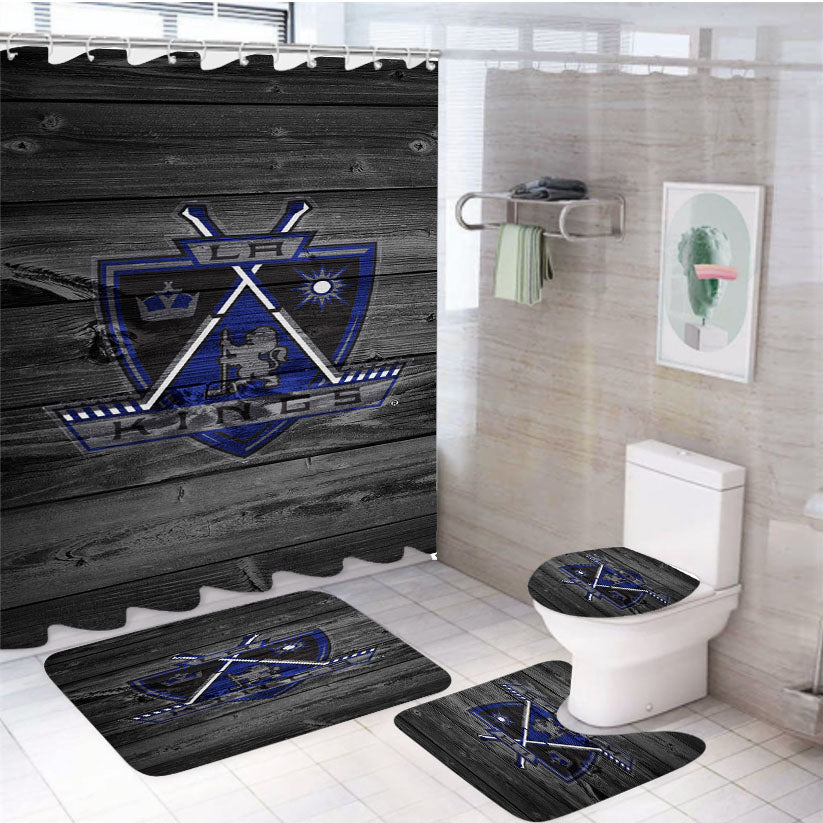 Los Angeles Kings Nhl Logo Dark Wood 4Pcs Bathroom Set Shower Curtain