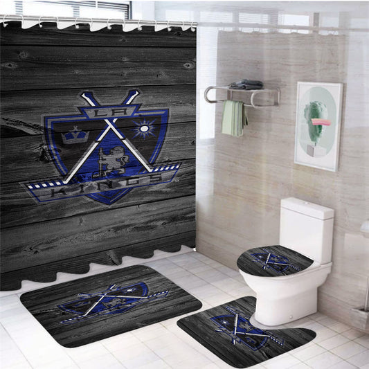 Los Angeles Kings Nhl Logo Dark Wood 4Pcs Bathroom Set Shower Curtain