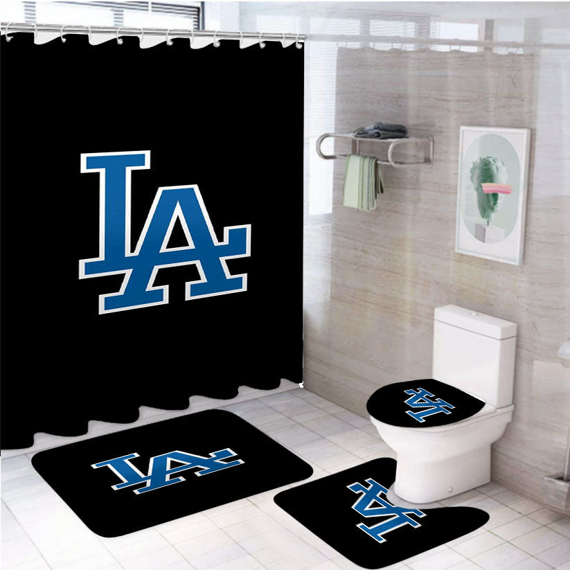 Los Angeles La On Black 4Pcs Bathroom Set Shower Curtain